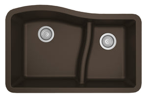 Alternate Image for Karran 32" Undermount Quartz Composite Kitchen Sink, 60/40 Double Bowl, Brown, QU-630-BR