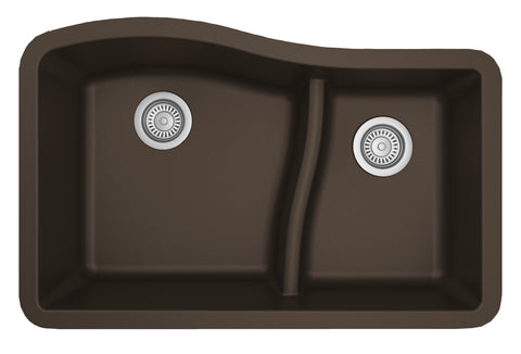 Karran 32" Undermount Quarz Composite Kitchen Sink, 60/40 Double Bowl, Brown, QU-630-BR