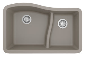 Alternate Image for Karran 32" Undermount Quartz Composite Kitchen Sink, 60/40 Double Bowl, Concrete, QU-630-CN