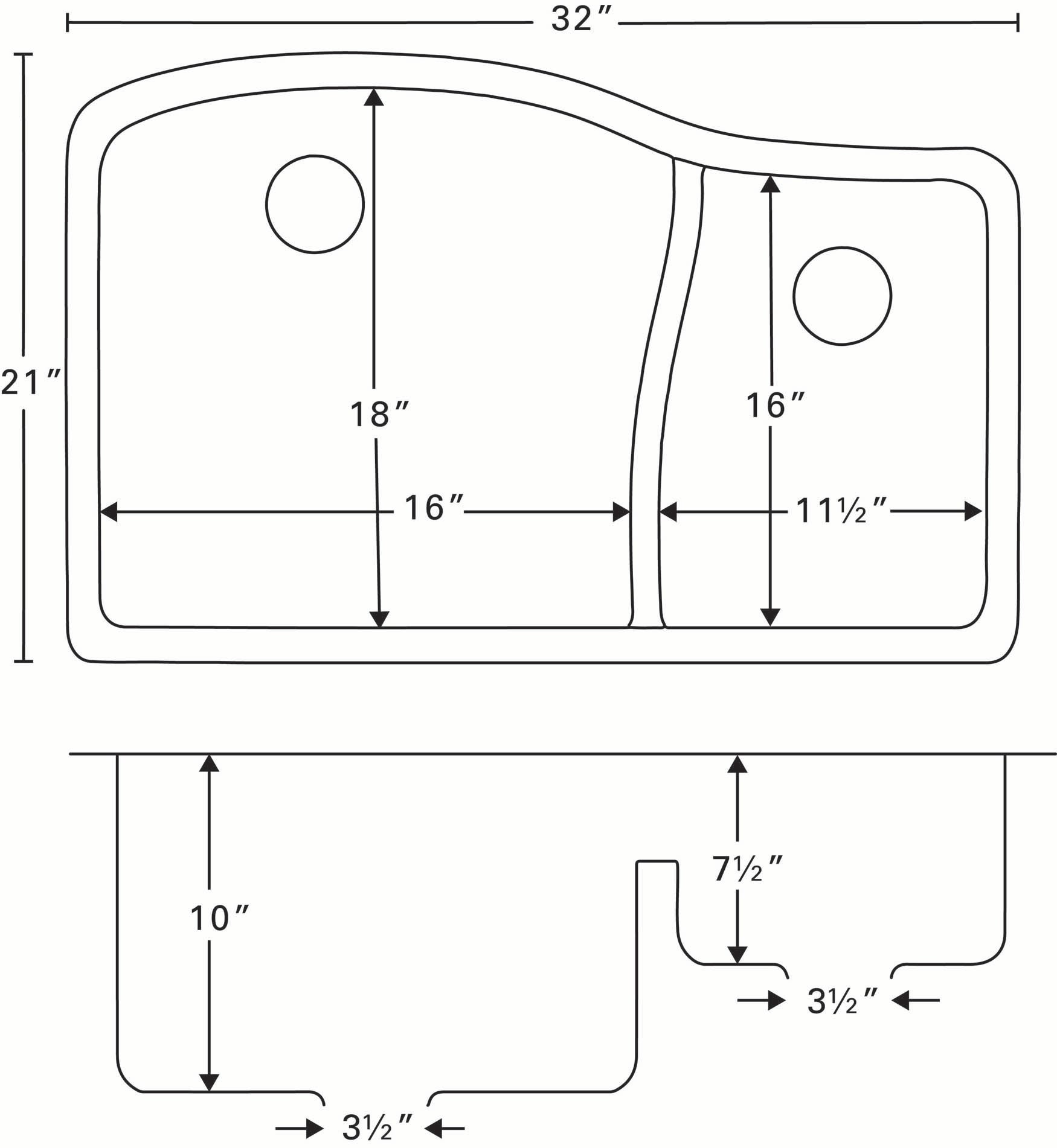 Karran 32" Undermount Quartz Composite Kitchen Sink, 60/40 Double Bowl, Grey, QU-630-GR