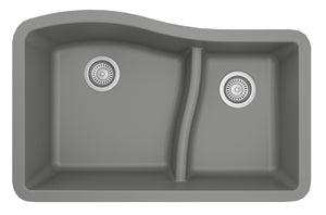 Alternate Image for Karran 32" Undermount Quartz Composite Kitchen Sink, 60/40 Double Bowl, Grey, QU-630-GR