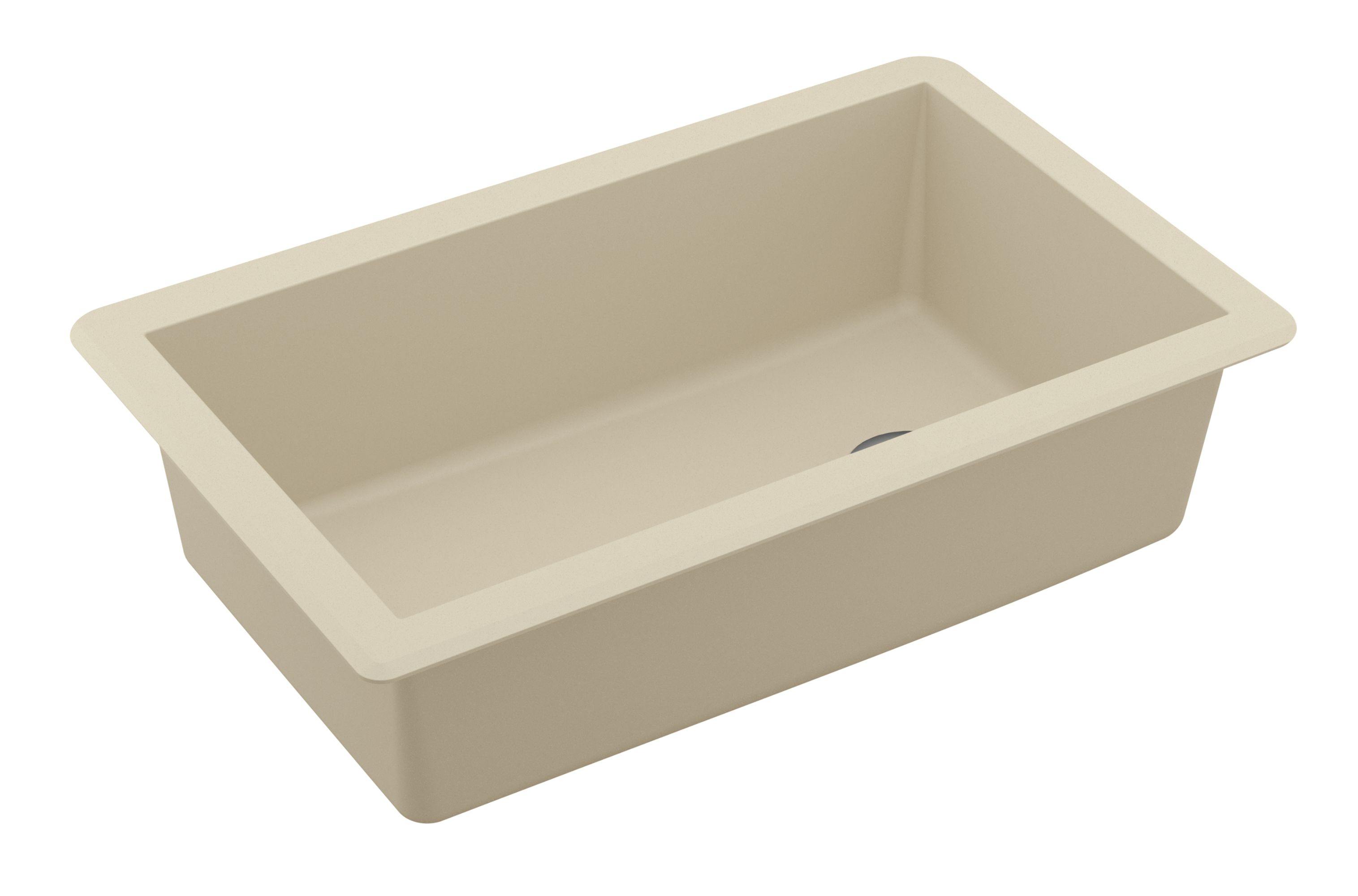 Karran 32" Undermount Quartz Composite Kitchen Sink, Bisque, QU-670-BI-PK1