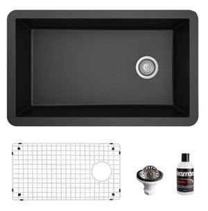 Alternate Image for Karran 32" Undermount Quartz Composite Kitchen Sink, Black, QU-670-BL-PK1