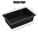 Karran 32" Undermount Quartz Composite Kitchen Sink, Black, QU-670-BL-PK1