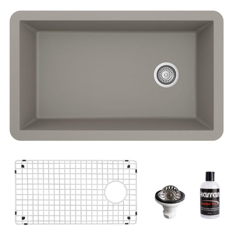 Karran 32" Undermount Quartz Composite Kitchen Sink, Concrete, QU-670-CN-PK1