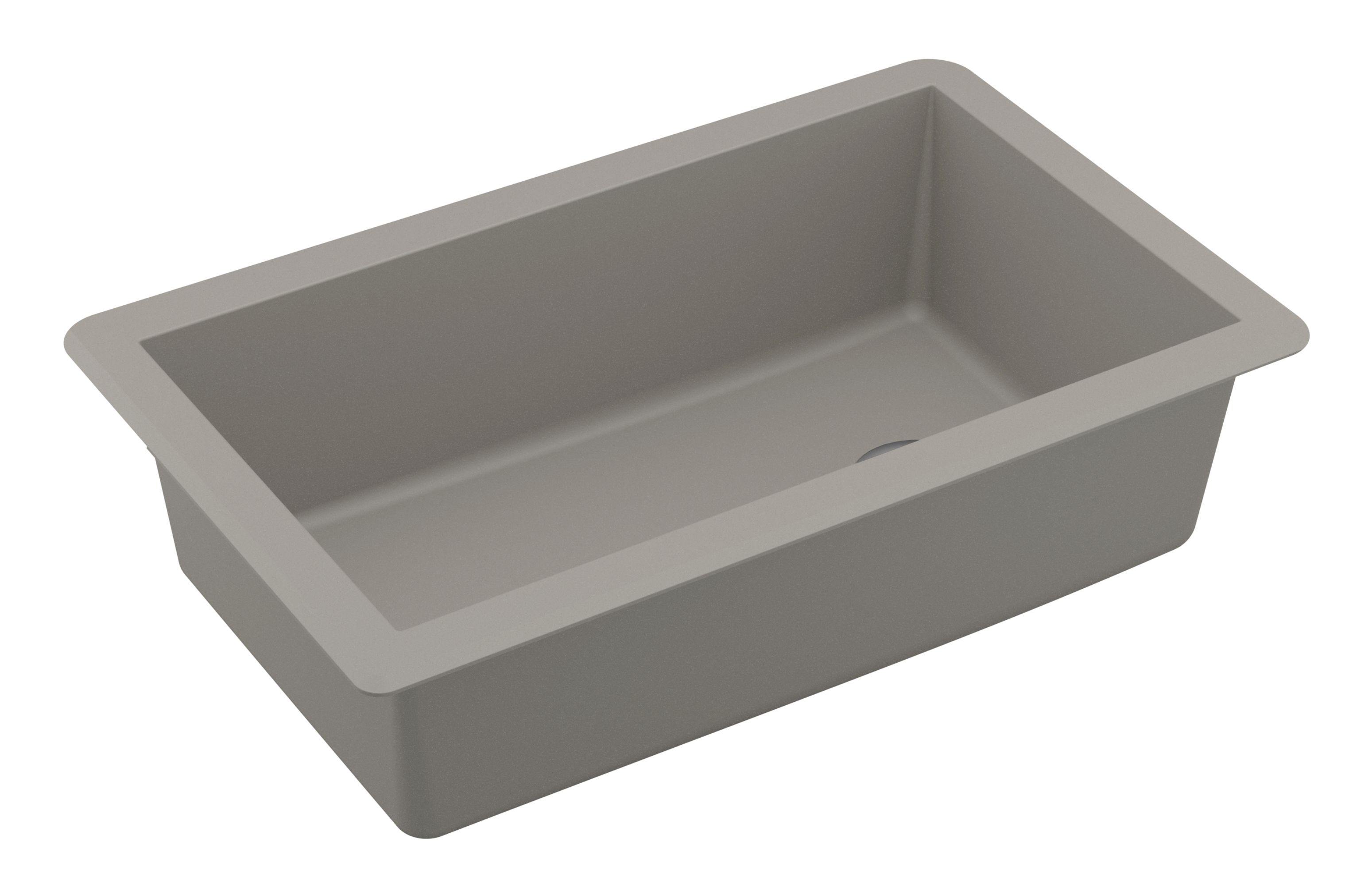 Karran 32" Undermount Quartz Composite Kitchen Sink, Concrete, QU-670-CN-PK1