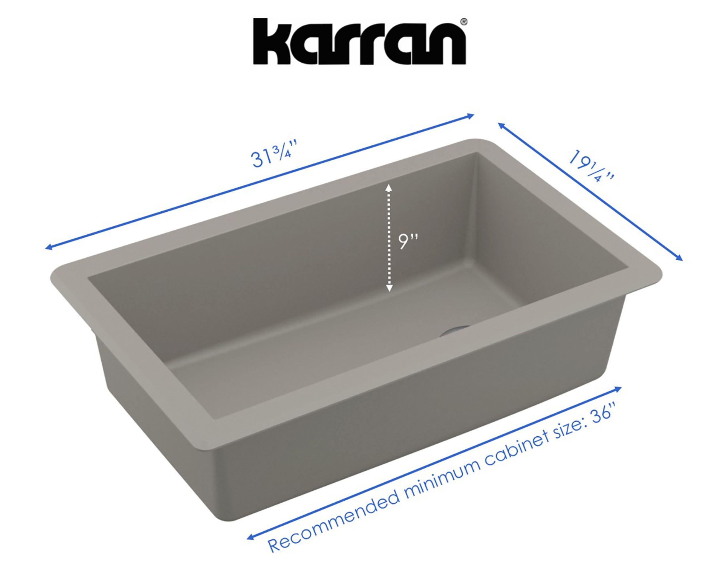 Karran 32" Undermount Quartz Composite Kitchen Sink, Concrete, QU-670-CN-PK1