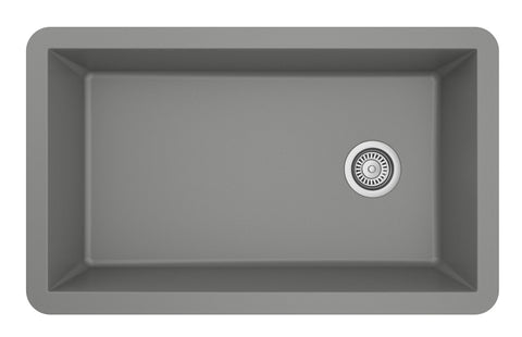 Karran 32" Undermount Quarz Composite Kitchen Sink, Grey, QU-670-GR