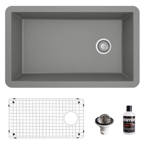 Alternate Image for Karran 32" Undermount Quartz Composite Kitchen Sink, Grey, QU-670-GR-PK1
