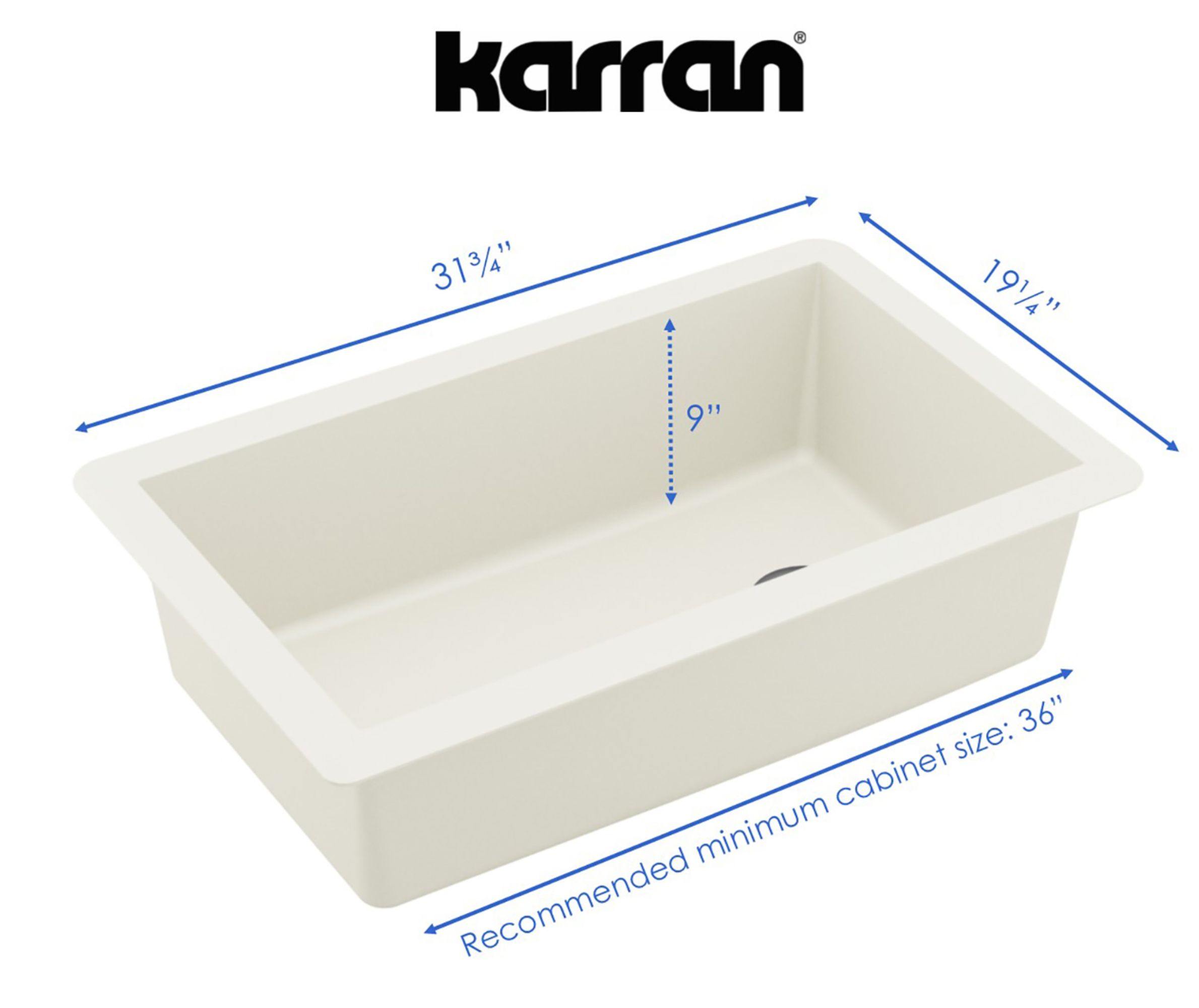 Karran 32" Undermount Quartz Composite Kitchen Sink, White, QU-670-WH-PK1