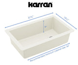 Karran 32" Undermount Quartz Composite Kitchen Sink, White, QU-670-WH-PK1