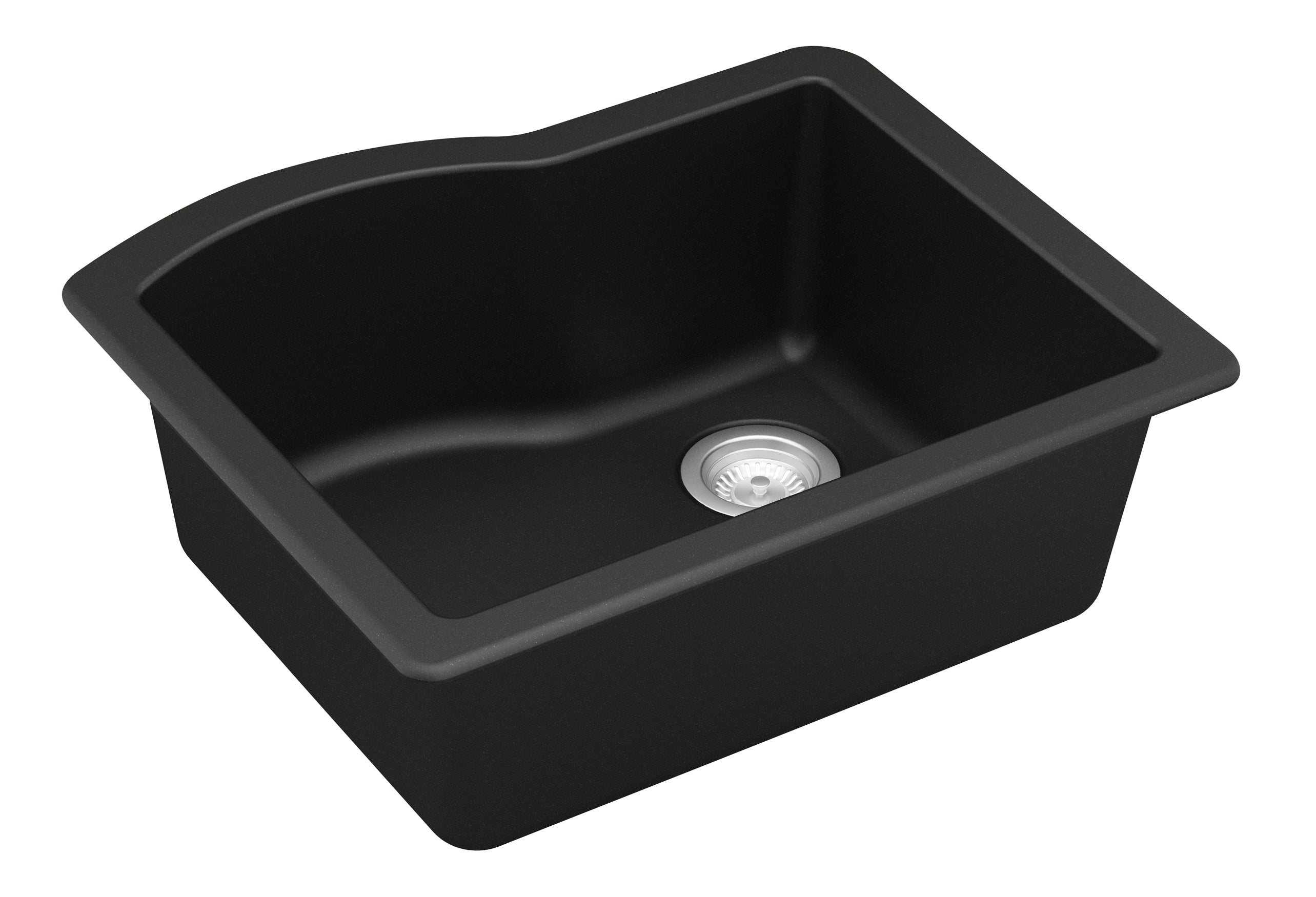 Karran 24" Undermount Quartz Composite Kitchen Sink, Black, QU-671-BL