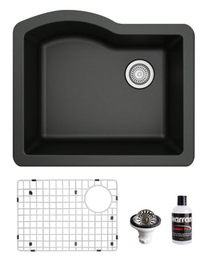 Alternate Image for Karran 24" Undermount Quartz Composite Kitchen Sink, Black, QU-671-BL-PK1