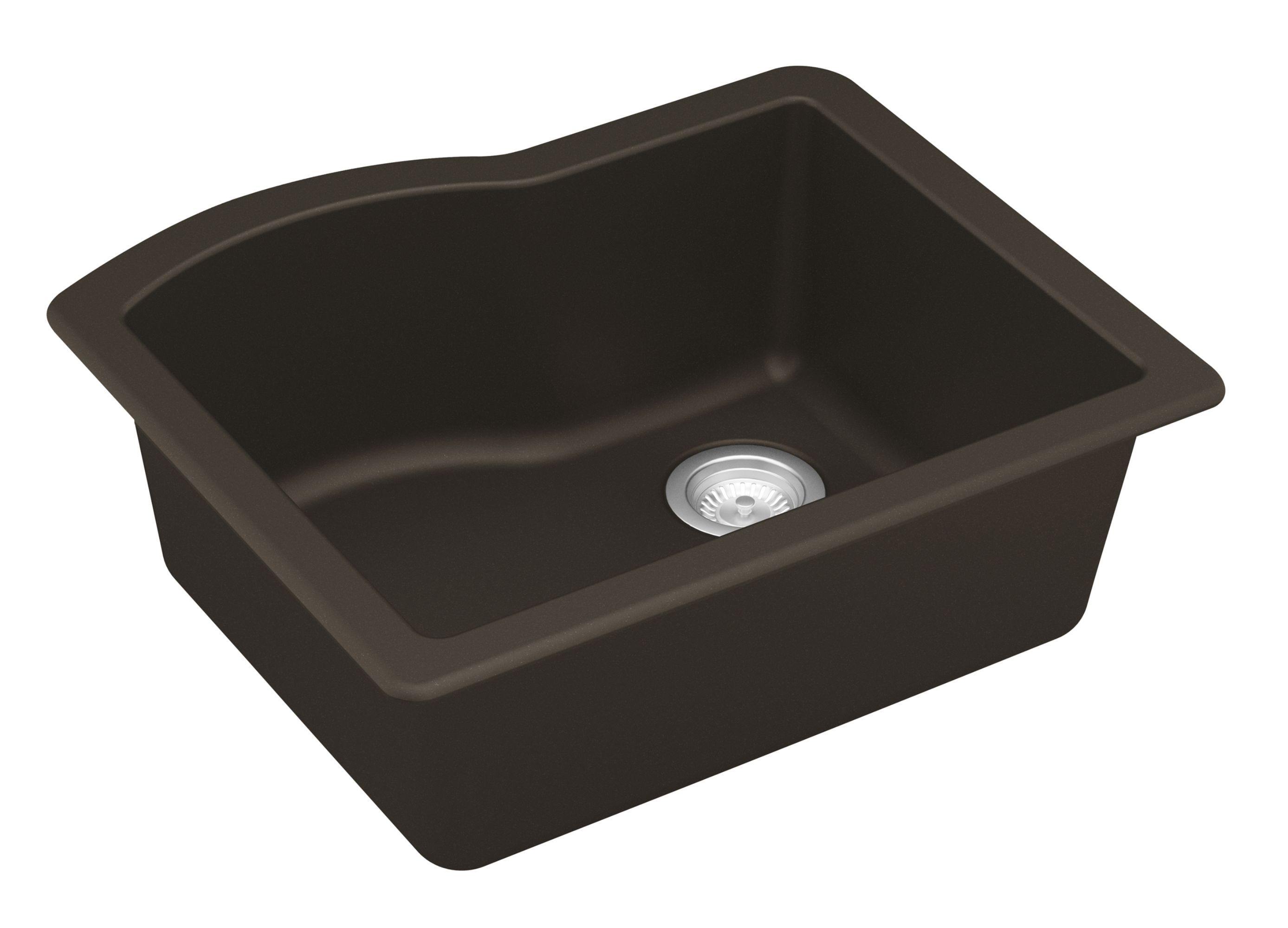 Karran 24" Undermount Quartz Composite Kitchen Sink, Brown, QU-671-BR-PK1