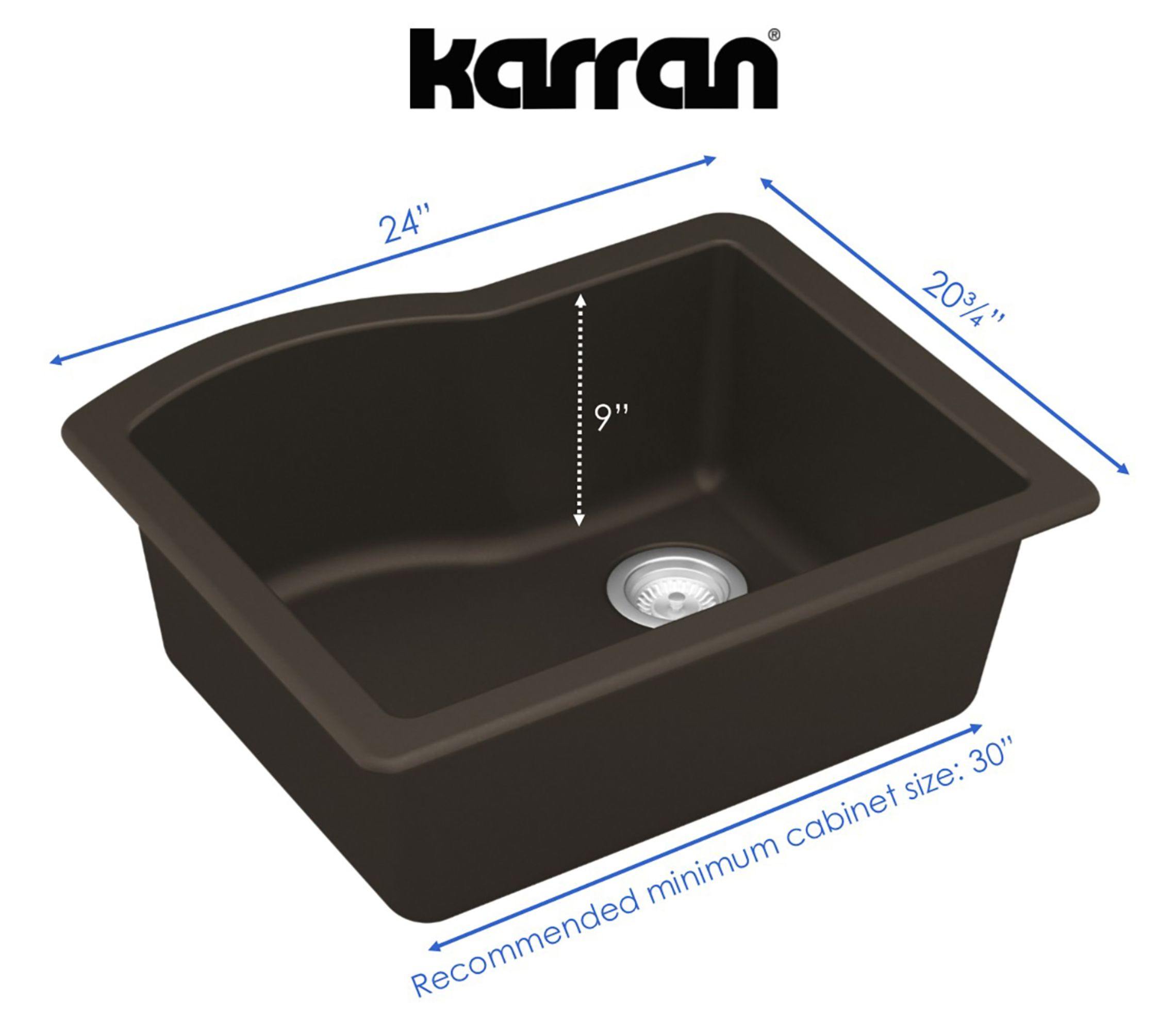 Karran 24" Undermount Quartz Composite Kitchen Sink, Brown, QU-671-BR-PK1