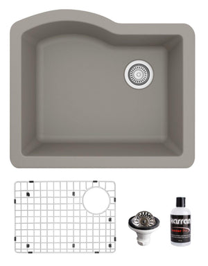 Alternate Image for Karran 24" Undermount Quartz Composite Kitchen Sink, Concrete, QU-671-CN-PK1
