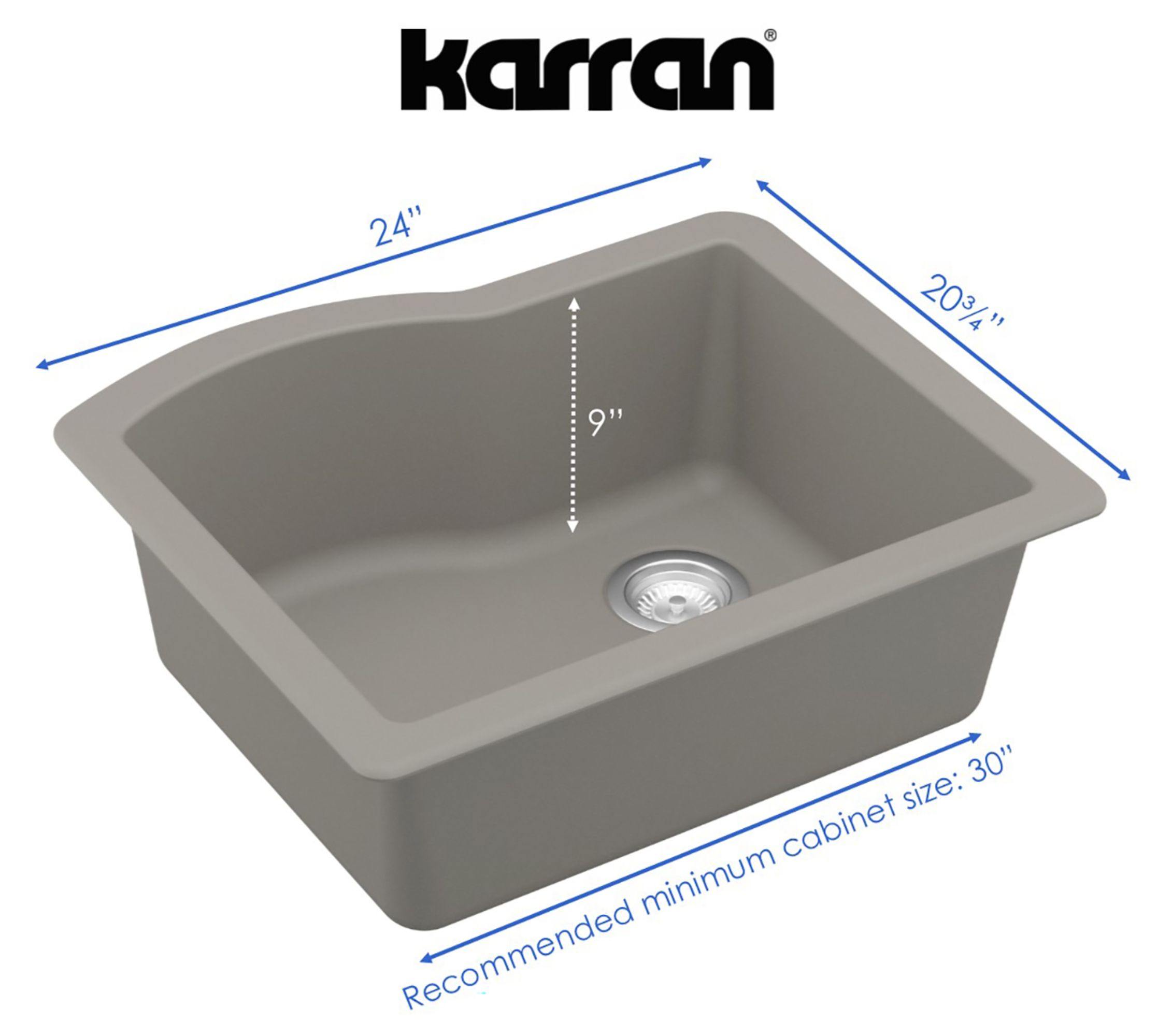 Karran 24" Undermount Quartz Composite Kitchen Sink, Concrete, QU-671-CN-PK1