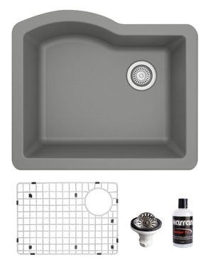 Alternate Image for Karran 24" Undermount Quartz Composite Kitchen Sink, Grey, QU-671-GR-PK1