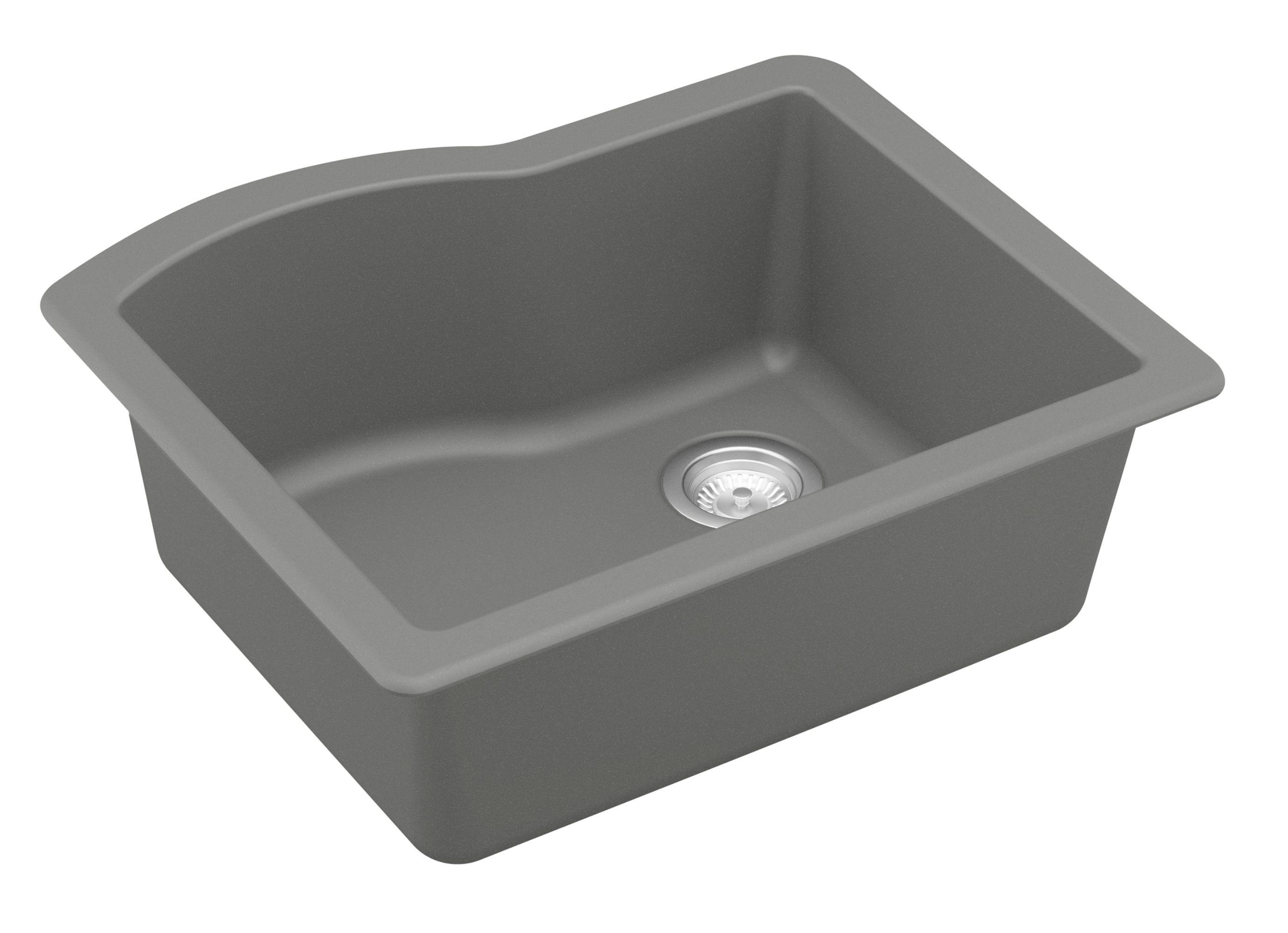 Karran 24" Undermount Quartz Composite Kitchen Sink, Grey, QU-671-GR-PK1