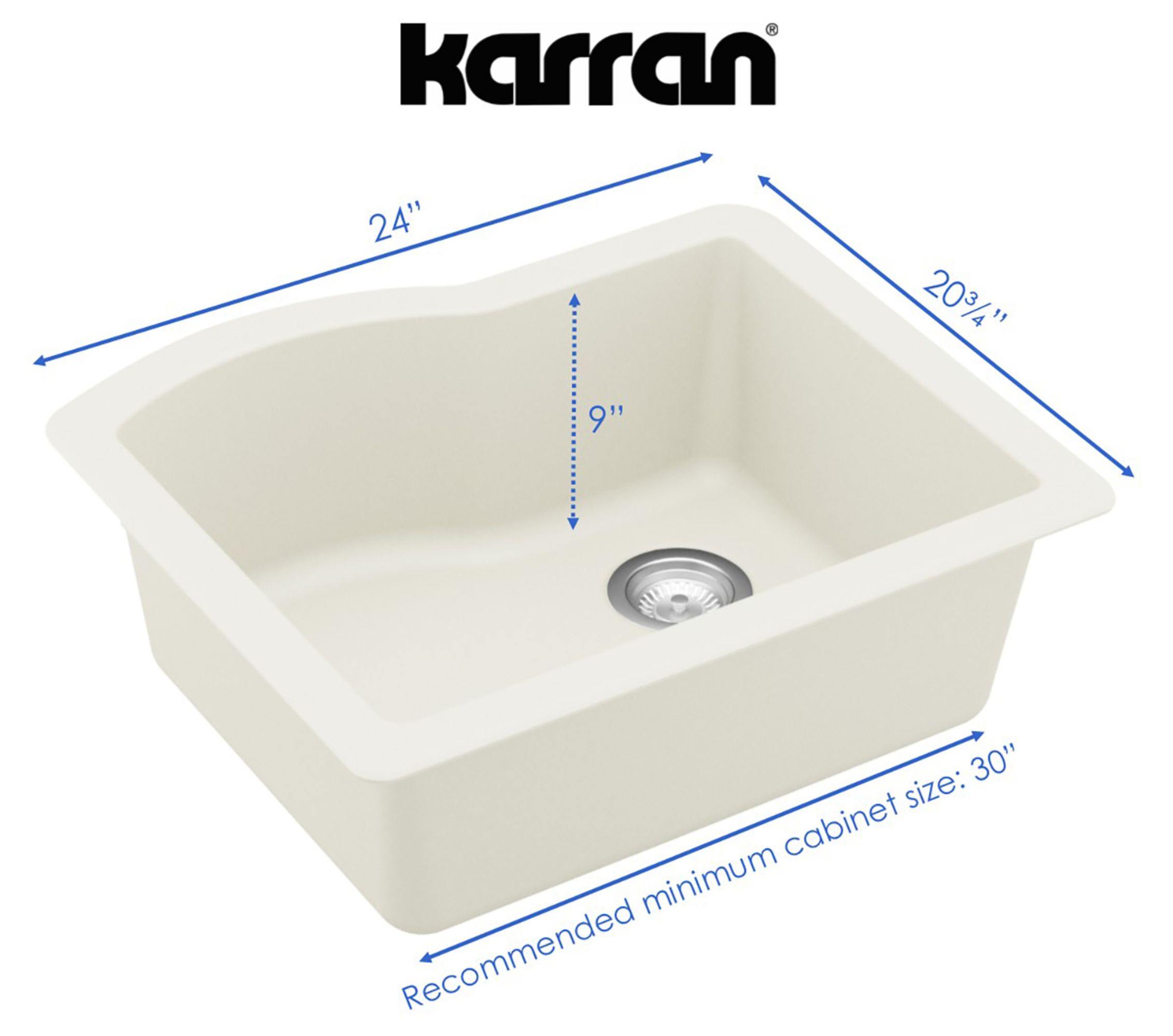 Karran 24" Undermount Quartz Composite Kitchen Sink, White, QU-671-WH-PK1