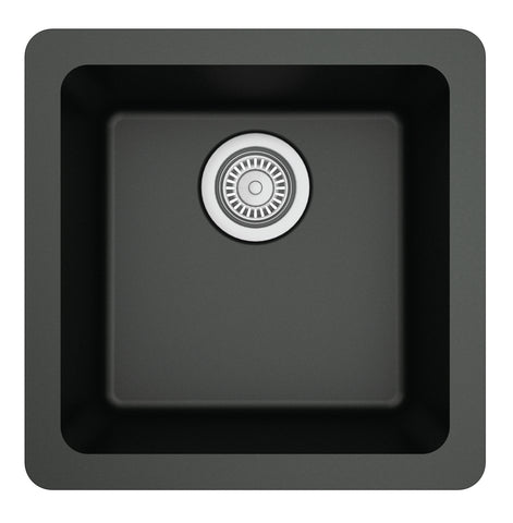Karran 17" Undermount Quarz Composite Kitchen Sink, Black, QU-690-BL