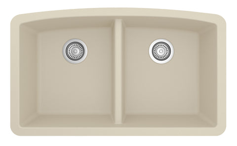Karran 33" Undermount Quarz Composite Kitchen Sink, 50/50 Double Bowl, Bisque, QU-710-BI