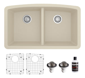 Alternate Image for Karran 33" Undermount Quartz Composite Kitchen Sink, 50/50 Double Bowl, Bisque, QU-710-BI-PK1