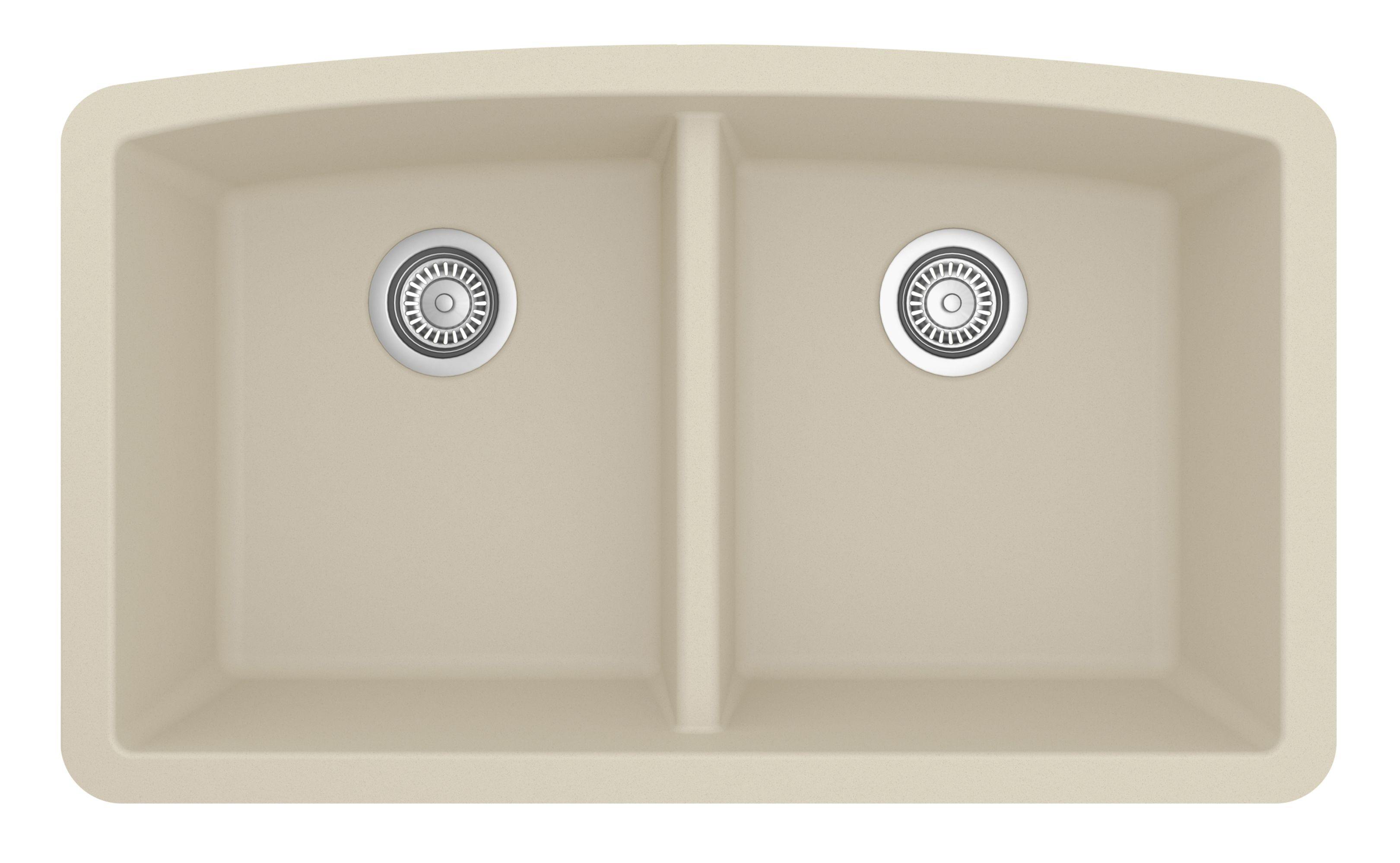 Karran 33" Undermount Quartz Composite Kitchen Sink, 50/50 Double Bowl, Bisque, QU-710-BI-PK1