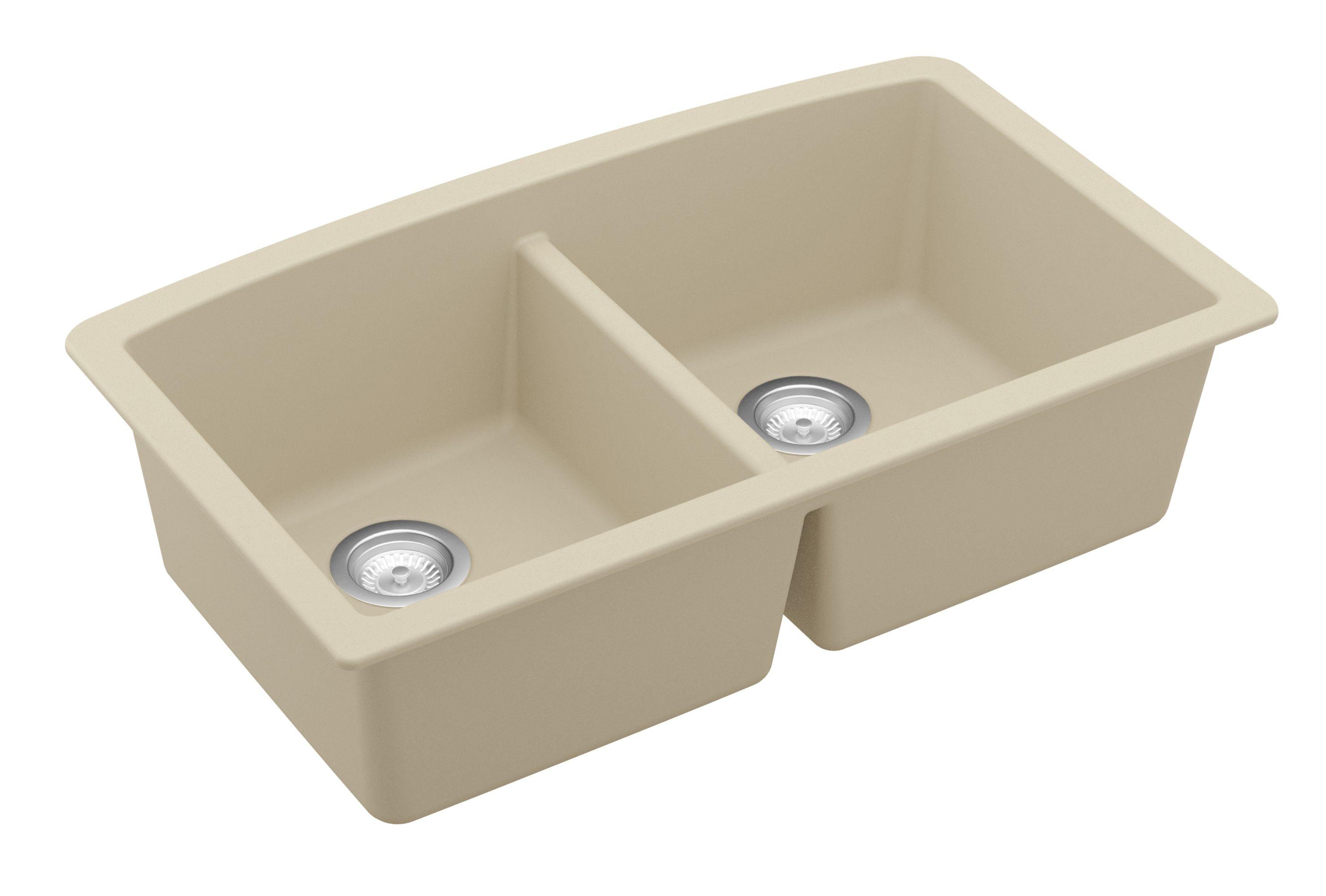Karran 33" Undermount Quartz Composite Kitchen Sink, 50/50 Double Bowl, Bisque, QU-710-BI-PK1