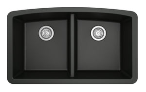 Alternate Image for Karran 33" Undermount Quartz Composite Kitchen Sink, 50/50 Double Bowl, Black, QU-710-BL