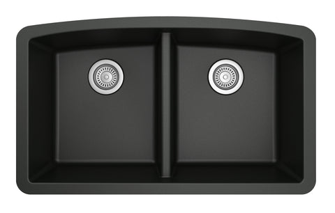 Karran 33" Undermount Quarz Composite Kitchen Sink, 50/50 Double Bowl, Black, QU-710-BL