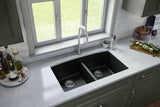 Karran 33" Undermount Quartz Composite Kitchen Sink, 50/50 Double Bowl, Black, QU-710-BL-PK1
