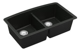 Karran 33" Undermount Quartz Composite Kitchen Sink, 50/50 Double Bowl, Black, QU-710-BL-PK1