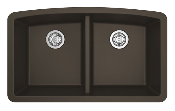 Karran 33" Undermount Quartz Composite Kitchen Sink, 50/50 Double Bowl, Brown, QU-710-BR