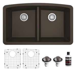 Alternate Image for Karran 33" Undermount Quartz Composite Kitchen Sink, 50/50 Double Bowl, Brown, QU-710-BR-PK1