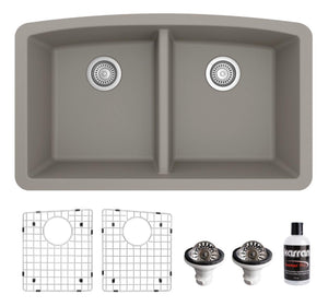 Alternate Image for Karran 33" Undermount Quartz Composite Kitchen Sink, 50/50 Double Bowl, Concrete, QU-710-CN-PK1