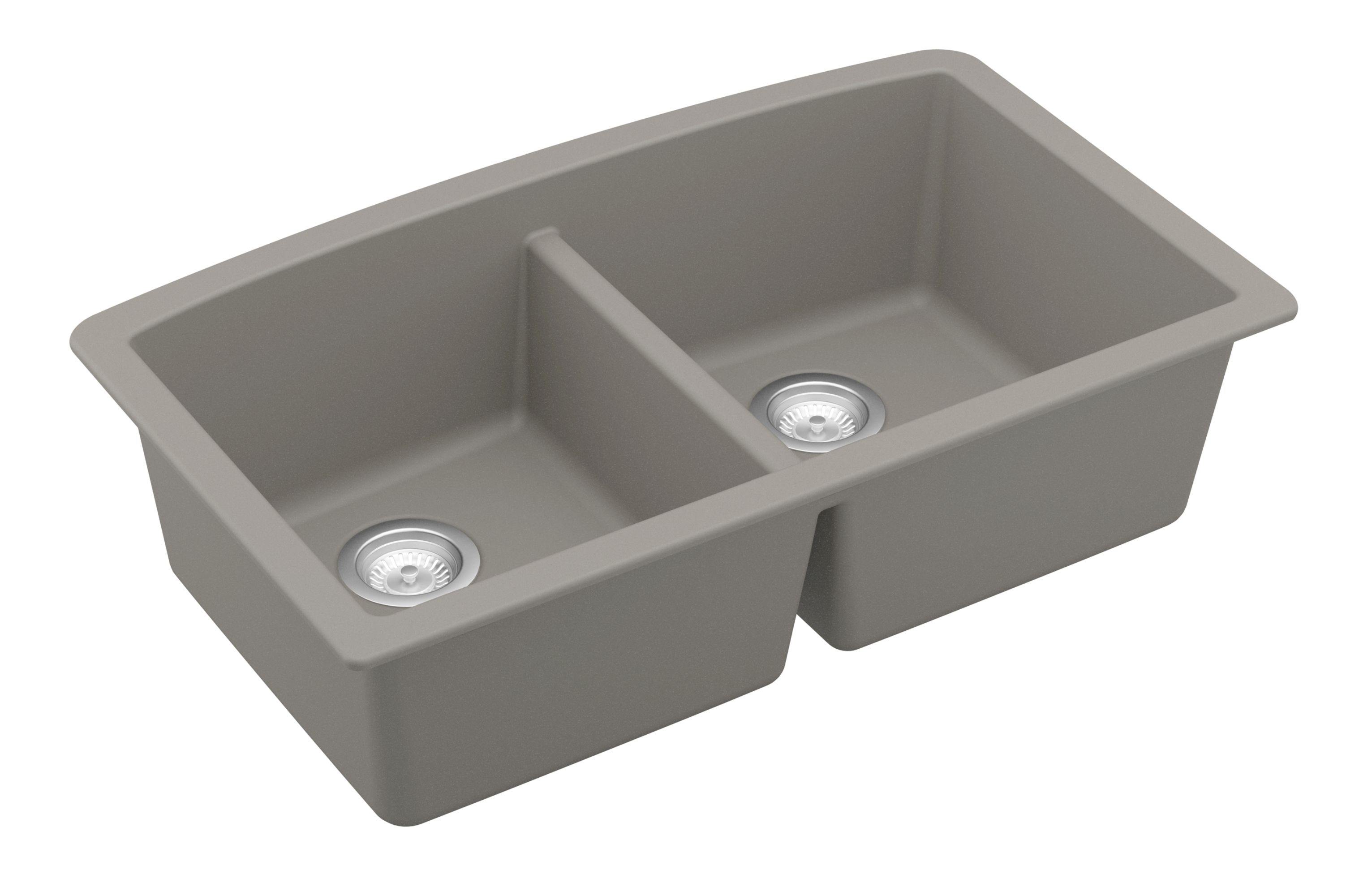 Karran 33" Undermount Quartz Composite Kitchen Sink, 50/50 Double Bowl, Concrete, QU-710-CN-PK1
