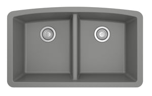 Alternate Image for Karran 33" Undermount Quartz Composite Kitchen Sink, 50/50 Double Bowl, Grey, QU-710-GR