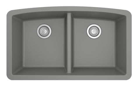Karran 33" Undermount Quarz Composite Kitchen Sink, 50/50 Double Bowl, Grey, QU-710-GR