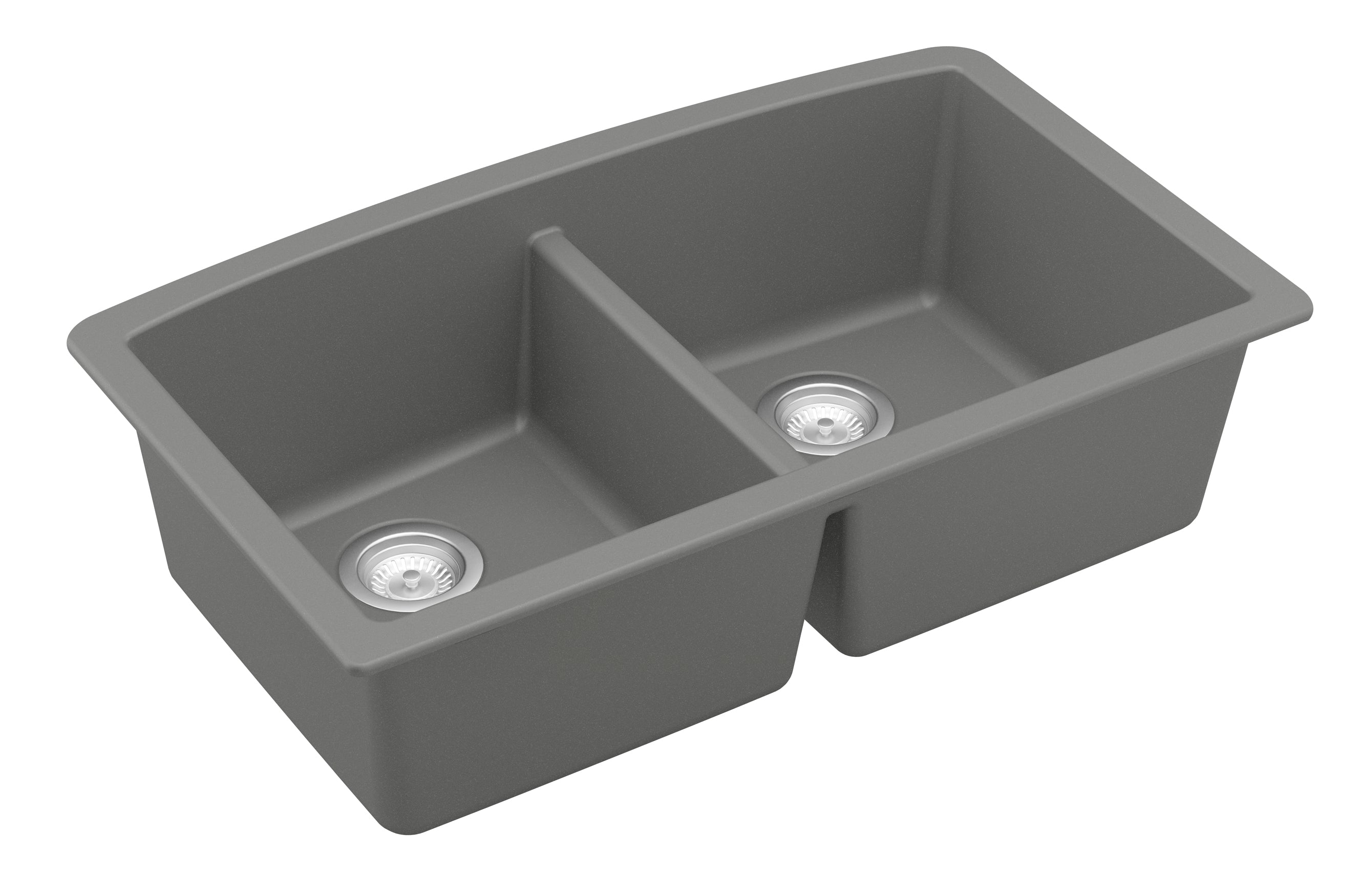 Karran 33" Undermount Quartz Composite Kitchen Sink, 50/50 Double Bowl, Grey, QU-710-GR