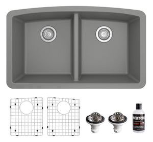 Alternate Image for Karran 33" Undermount Quartz Composite Kitchen Sink, 50/50 Double Bowl, Grey, QU-710-GR-PK1