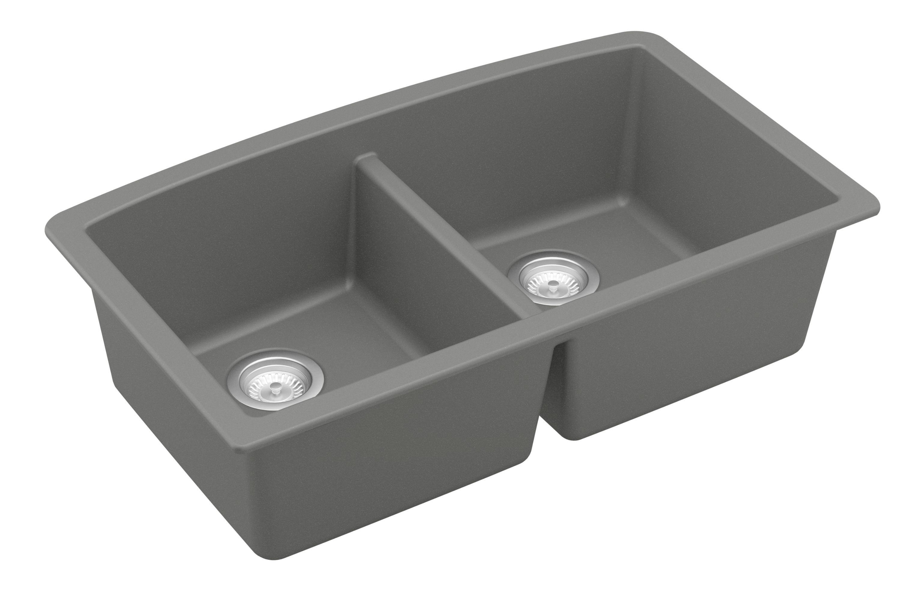 Karran 33" Undermount Quartz Composite Kitchen Sink, 50/50 Double Bowl, Grey, QU-710-GR-PK1