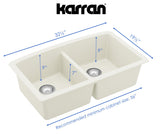 Karran 33" Undermount Quartz Composite Kitchen Sink, 50/50 Double Bowl, White, QU-710-WH