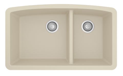 Karran 33" Undermount Quarz Composite Kitchen Sink, 60/40 Double Bowl, Bisque, QU-711-BI
