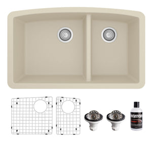 Alternate Image for Karran 32" Undermount Quartz Composite Kitchen Sink, 60/40 Double Bowl, Bisque, QU-711-BI-PK1