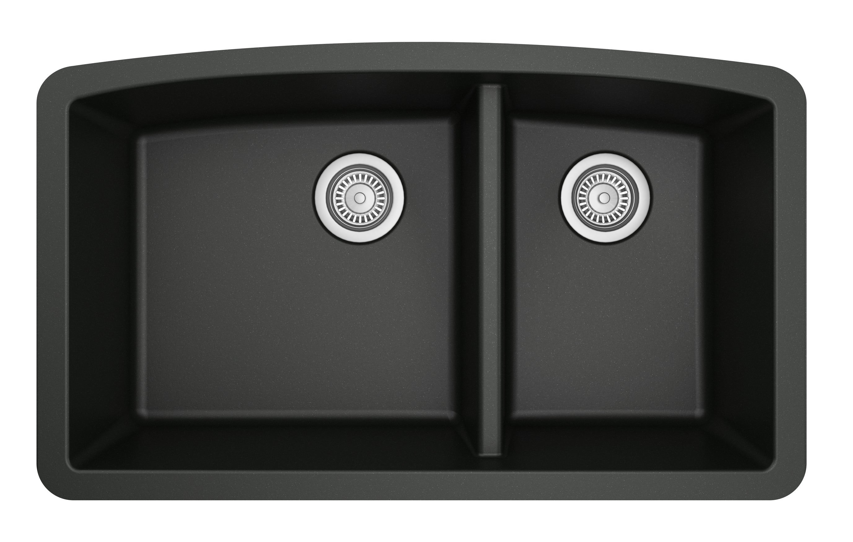 Karran 33" Undermount Quartz Composite Kitchen Sink, 60/40 Double Bowl, Black, QU-711-BL