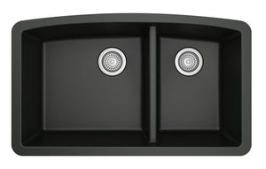 Alternate Image for Karran 33" Undermount Quartz Composite Kitchen Sink, 60/40 Double Bowl, Black, QU-711-BL
