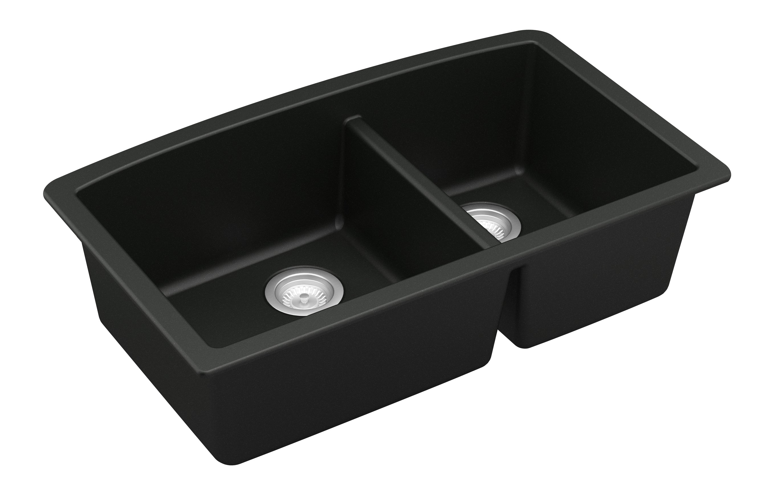 Karran 33" Undermount Quartz Composite Kitchen Sink, 60/40 Double Bowl, Black, QU-711-BL