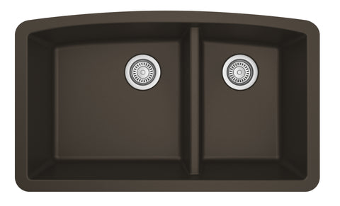 Karran 33" Undermount Quarz Composite Kitchen Sink, 60/40 Double Bowl, Brown, QU-711-BR