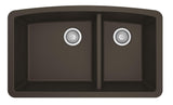 Karran 32" Undermount Quartz Composite Kitchen Sink, 60/40 Double Bowl, Brown, QU-711-BR-PK1